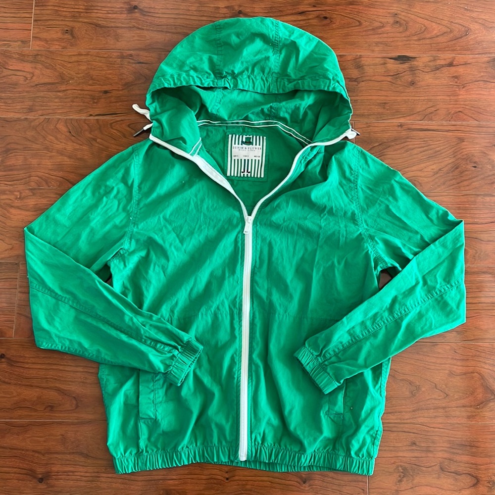 Denim & Flower Green Full Zip Lightweight Hoodie Jacket